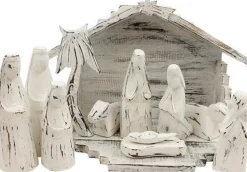 Fairtrade uit Indonesie Kerststal - Whitewash - Hout - 36X25X18Cm - Sarana - Fairtrade Indonesie - Fairtrade Fashion