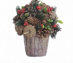 Naturn Christmas Kerststuk In Zinken Pot Look - Rode Bessen | O 22 Cm | Decoratieve En Goed Gevulde Kerstdecoratie In Stevige Pot Met Natuurlijke Materialen Met Witte Details | Rood Cheap