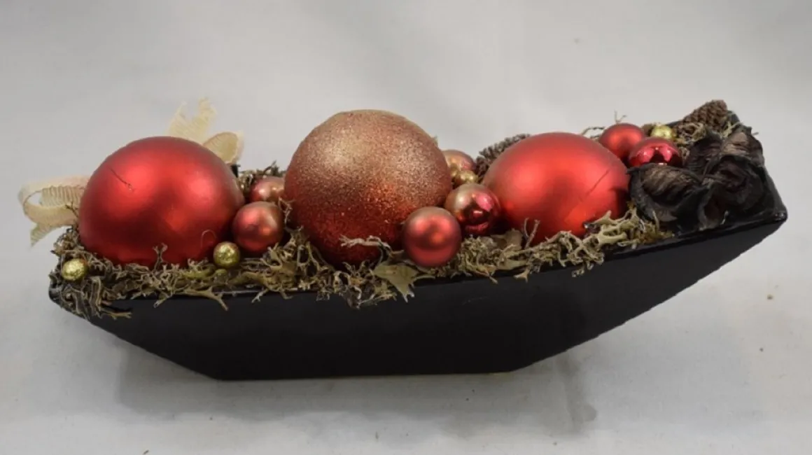 ZoeZo Design Kerststukje In Zwart Aardewerk Schaaltje, Rood/Goud, L 24 Cm, H 10 Cm, Br 9 Cm Zwart-Goud Cheap