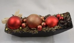 ZoeZo Design Kerststukje In Zwart Aardewerk Schaaltje, Rood/Goud, L 24 Cm, H 10 Cm, Br 9 Cm Zwart-Goud Cheap