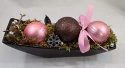 ZoeZo Design Kerststukje In Zwart Aardewerk Schaaltje, Bordeaux/ , L 24 Cm, H 10 Cm, Br 9 Cm Roze Store