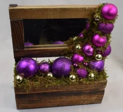 ZoeZo Design Kerststukje - Met Spiegel - Hout - Glas - Paars - Goud - Br 24 Cm - H 27 Cm - Diep 9 Cm, Best