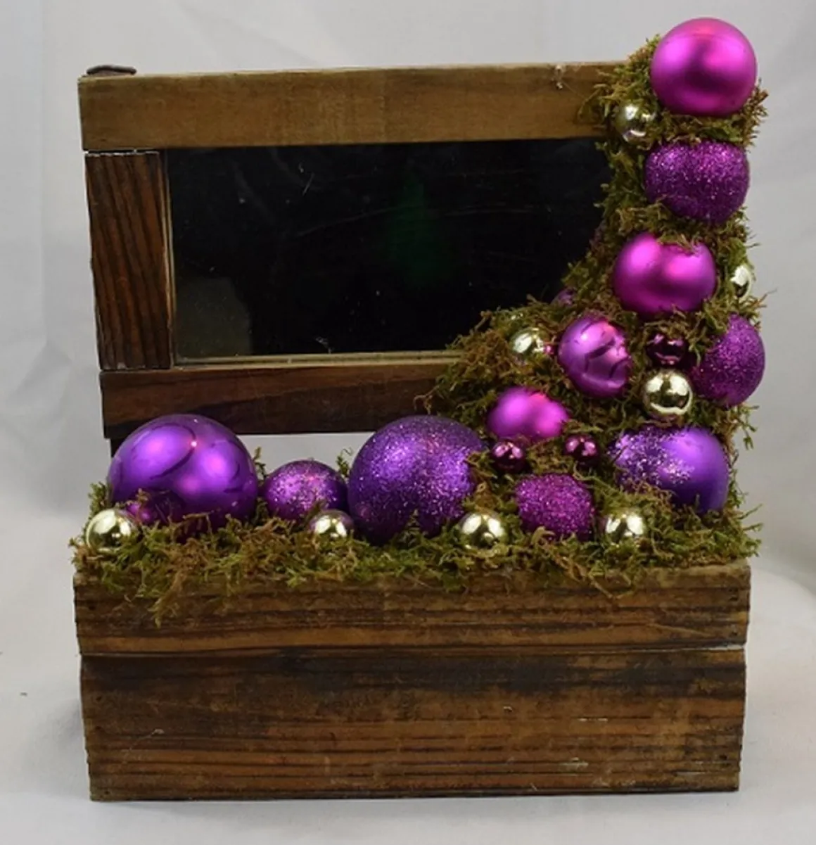 ZoeZo Design Kerststukje - Met Spiegel - Hout - Glas - Paars - Goud - Br 24 Cm - H 27 Cm - Diep 9 Cm, Best