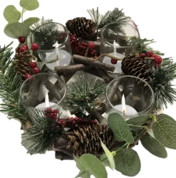Merkloos Kerststukje Met Theelichthouder En Decoratie 22 X 8 Cm Kerst Tafeldecoratie - Kerstversiering/Kerstdecoratie Outlet