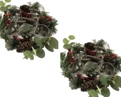 Merkloos Kerststukje Met Theelichthouder En Decoratie 22 X 8 Cm Kerst Tafeldecoratie - Kerstversiering/Kerstdecoratie Outlet