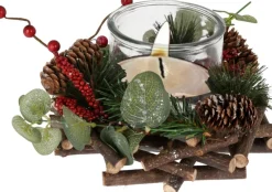 Merkloos Kerststukje Met Theelichthouder En Decoratie 20 X 12 Cm Kerst Tafeldecoratie - Kerstversiering/Kerstdecoratie Cheap