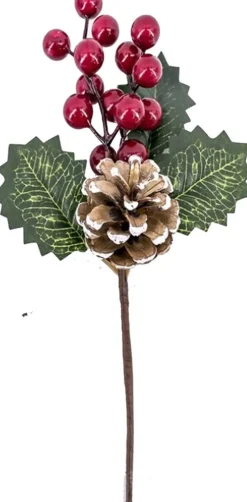 Gerim Kerststukje Stekertje Met Bessen En Hulst Groen/Rood 21 Cm - Versieren Van Kerstkrans/Stukjes Sale