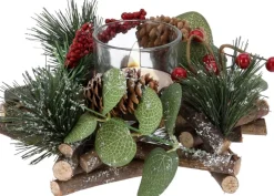 Merkloos Kerststukje Stervorm Met Theelichthouder En Decoratie 17 X 8 Cm Kerst Tafeldecoratie - Kerstversiering/Kerstdecoratie Store