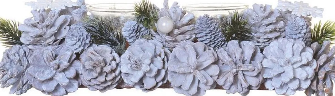WDMT Kerststuk Kaarsenhouder - Pearl |13 X 9 X 30 Cm | Decoratieve En Goed Gevulde Kerstdecoratie Met Waxinehouder | Vervaardigd Uit Natuurlijke Materialen En Witte Details | Wit Hot