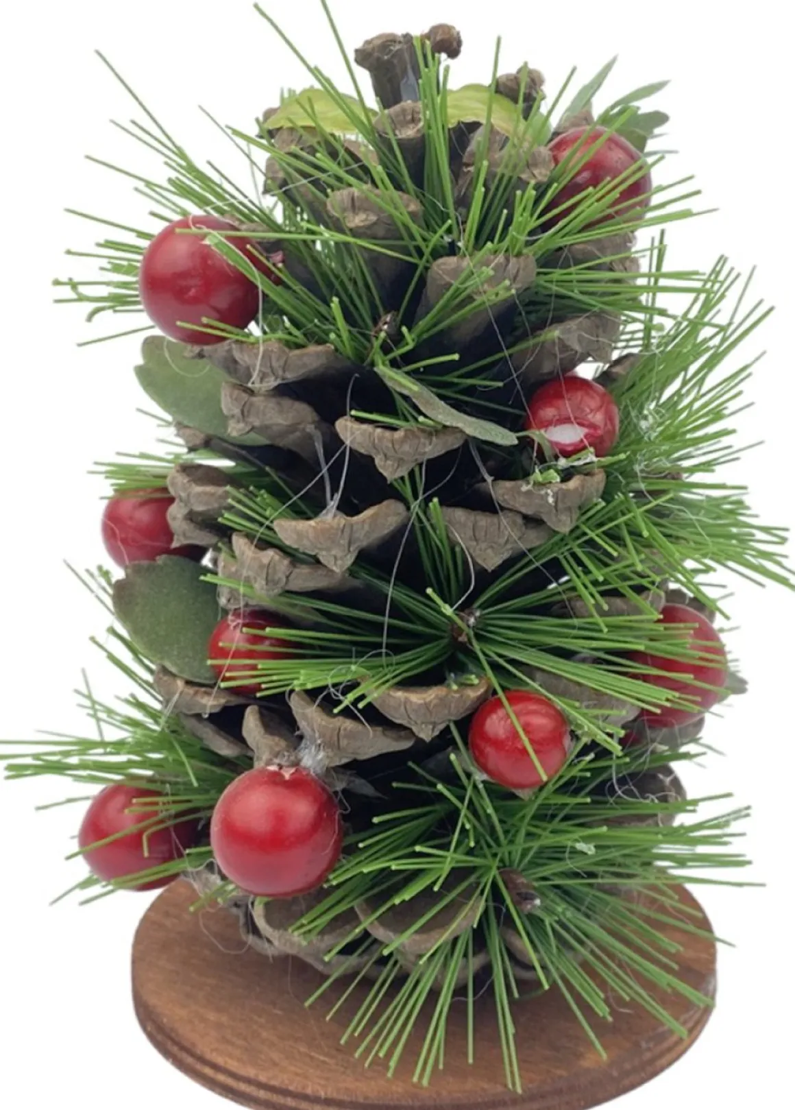 WDMT Kerststuk Op Houten Schijf - Berry | O 10 X 13 Cm | Decoratief In De Hoogte Verwerkt Kerststuk Op Houten Staander Met Dennenappels En Bessen | Groen Sale