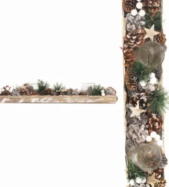 Naturn Christmas Kerststuk Theelicht Houder - Merry Christmas | 45 Cm / 2L | Decoratief Kerststuk Gemaakt Uit Natuurlijke Materialen En Voorzien Van Twee Waxinehouders | Kerst Decoratie | Goud Cheap