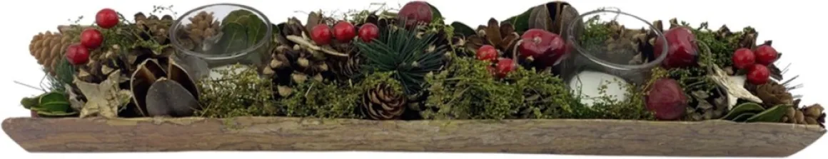 WDMT Kerststuk Theelicht Houder - Red Berry | 45 Cm / 2L | Decoratief Kerststuk Gemaakt Uit Natuurlijke Materialen En Voorzien Van Twee Waxinehouders | Rood Hot