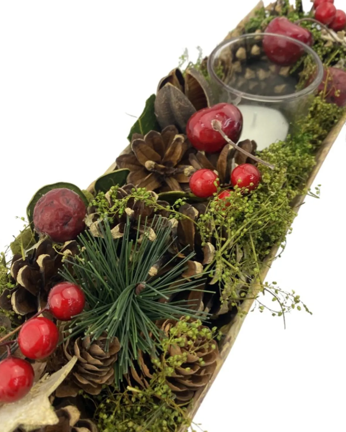 WDMT Kerststuk Theelicht Houder - Red Berry | 45 Cm / 2L | Decoratief Kerststuk Gemaakt Uit Natuurlijke Materialen En Voorzien Van Twee Waxinehouders | Rood Hot