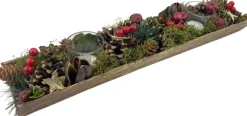 WDMT Kerststuk Theelicht Houder - Red Berry | 45 Cm / 2L | Decoratief Kerststuk Gemaakt Uit Natuurlijke Materialen En Voorzien Van Twee Waxinehouders | Rood Hot
