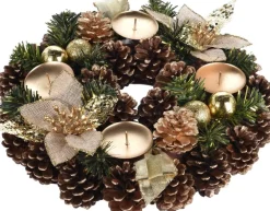 Bellatio Decorations Kerst Tafelstuk/Tafeldecoratie Kerststukje Krans Met Kaarsenhouder 28 Cm - Kerstversiering/Kerstdecoratie New