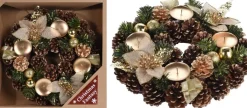 Bellatio Decorations Kerst Tafelstuk/Tafeldecoratie Kerststukje Krans Met Kaarsenhouder 28 Cm - Kerstversiering/Kerstdecoratie New