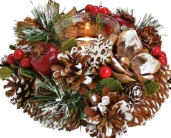 G. Wurm Kerst Thema Kaarsenhouder Ornament Bruin/Rood Van Hout 18 Cm - Kaarsjes Branden Tafel Decoratie Store