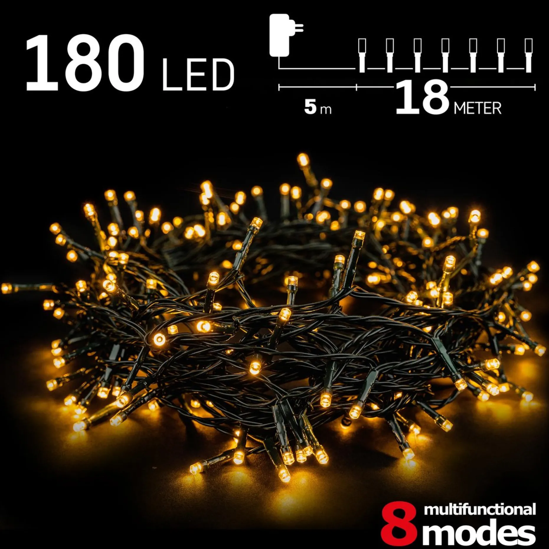Emos Kerstboomverlichting^Kerstverlichting Buiten - 18 Meter 180 Led - Warm Wit - 8 Modi - Lichtsnoer - Ip44 Stekker - Kerstboomverlichting - Geschikt Voor Binnen En Buiten - Kerstverlichting Led