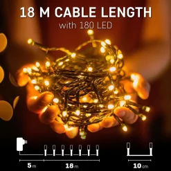Emos Kerstboomverlichting^Kerstverlichting Buiten - 18 Meter 180 Led - Warm Wit - 8 Modi - Lichtsnoer - Ip44 Stekker - Kerstboomverlichting - Geschikt Voor Binnen En Buiten - Kerstverlichting Led