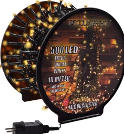 discountershop Kerstlichtsnoeren^Kerstverlichting Buiten - 10 Meter 500 Led - Extra Warm Wit - Lichtsnoer Nano Koperdraad - Ip44 Stekker Met Timerfunctie - Kerstboomverlichting - Geschikt Voor Binnen En Buiten - Kerstverlichting Led