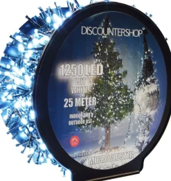 discountershop Kerstlichtsnoeren^Kerstverlichting Buiten 25 Meter 1250 Led - Wit - Lichtsnoer Nano Koperdraad - Ip44 Stekker Met Timerfunctie - Kerstboomverlichting - Geschikt Voor Binnen En Buiten - Kerstverlichting Led