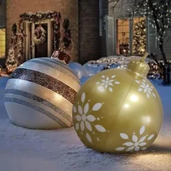 Family Christmas Verlichte Kerstfiguren^Kerstverlichting Buiten Op Batterijen - Opblaasbare Reuze Kerstbal Verlicht 60 Cm - Wit/Bruin - Rgb Kleuren + Afstandsbediening