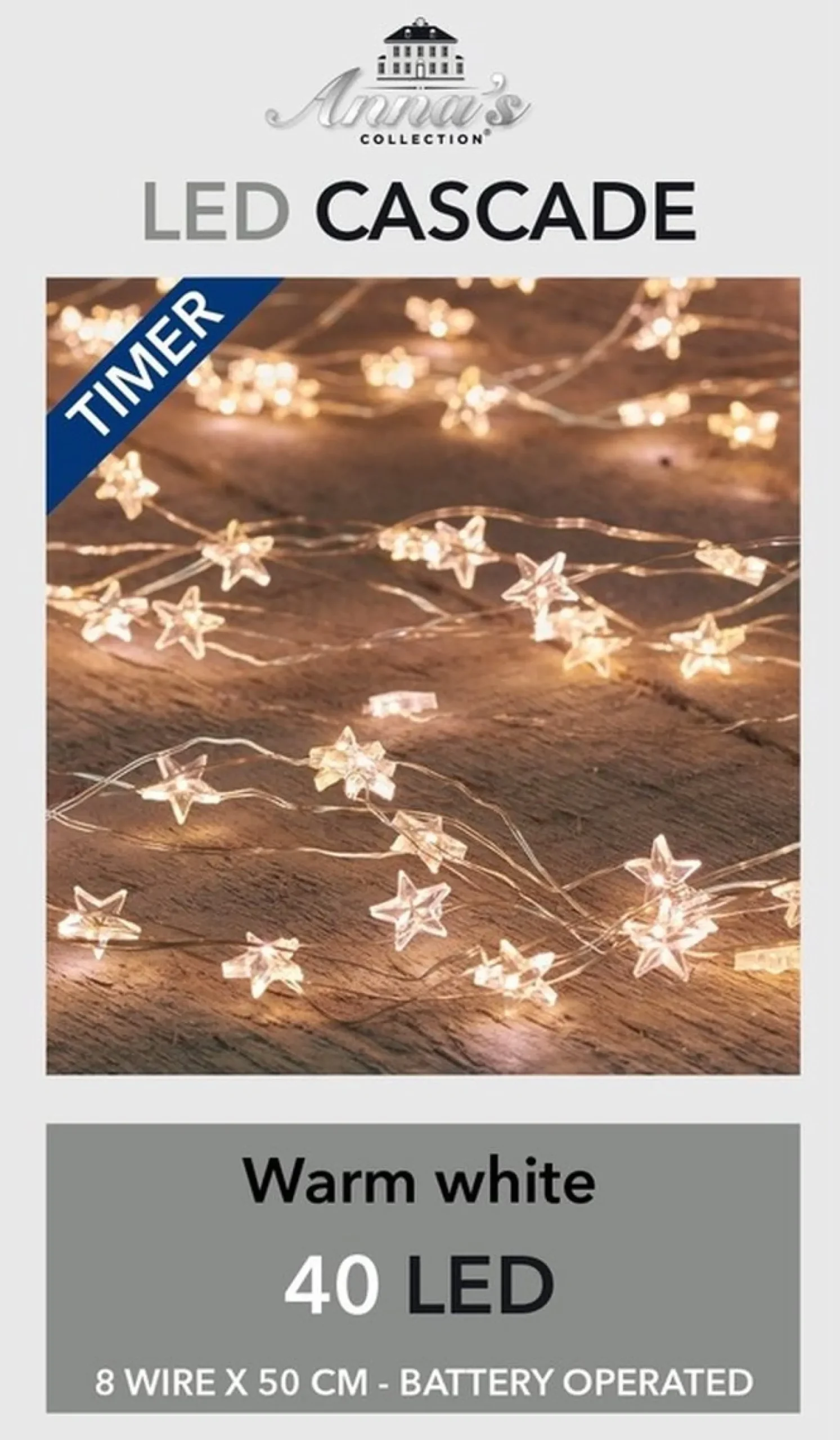Anna's Collection Kerstlichtsnoeren^Kerstverlichting Cascadelichtjes Met Timer 40 Lampjes Sterretjes Warm Wit - Voor Binnen Gebruik