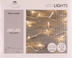 Anna's Collection Kerstlichtsnoeren^Kerstverlichting - 200 Leds - 15 M - Op Batterijen - Warm Wit