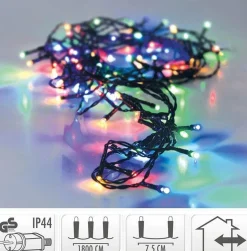 Merkloos Kerstboomverlichting^Kerstverlichting Lichtsnoeren 240 Gekleurde Led Lampjes Buiten - 18 Meter - Kerstlampjes/Kerstlichtjes - Binnen/Buiten