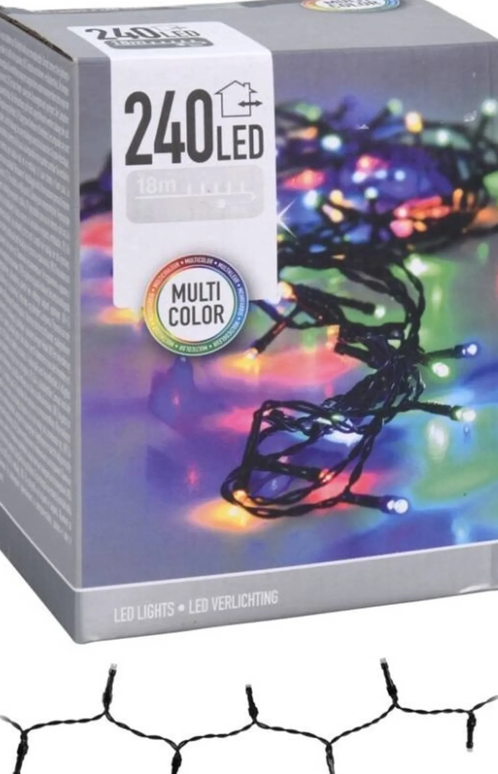 Merkloos Kerstboomverlichting^Kerstverlichting Lichtsnoeren 240 Gekleurde Led Lampjes Buiten - 18 Meter - Kerstlampjes/Kerstlichtjes - Binnen/Buiten