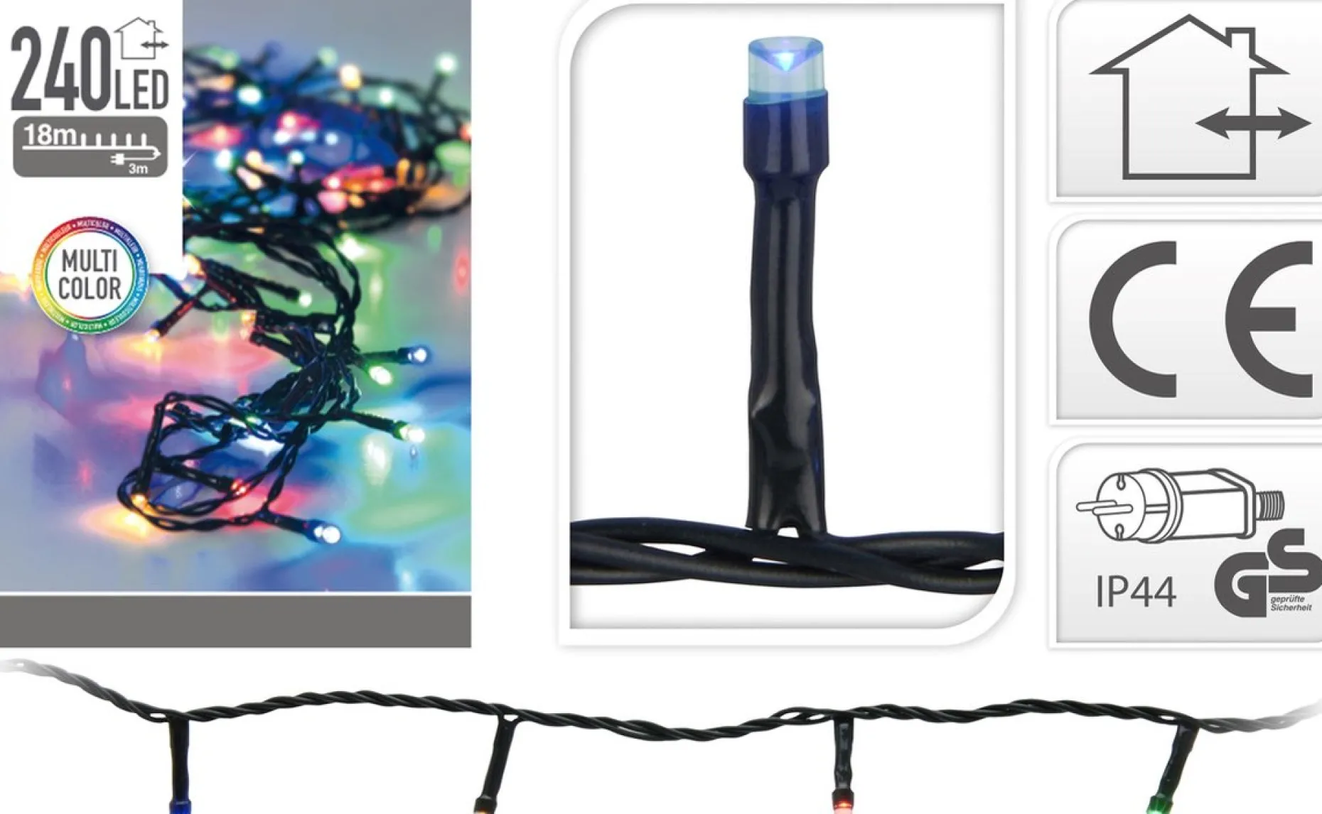Merkloos Kerstboomverlichting^Kerstverlichting Lichtsnoeren 240 Gekleurde Led Lampjes Buiten - 18 Meter - Kerstlampjes/Kerstlichtjes - Binnen/Buiten