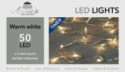 Anna's Collection Kerstlichtsnoeren^Kerstverlichting Met Timer 50 Warm Witte Lampjes Op Batterijen - Lichtsnoer Transparant Met 50 Leds
