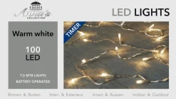 Anna's Collection Kerstlichtsnoeren^Kerstverlichting Met Timer 100 Warm Witte Lampjes Op Batterijen - Lichtsnoer Transparant Met 100 Leds