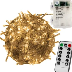 Trend24 Kerstlichtsnoeren^Kerstverlichting - Sfeerverlichting - Kerstverlichting Buiten - Kerstverlichting Binnen - Kerstversiering - Feestverlichting - Lichtsnoer - Lichtsnoer Buiten - Voor Binnen En Buiten - Op Batterij - Met Afstandsbediening - 10 M - Warm Wit
