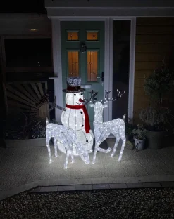 MonsterShop Verlichte Kerstfiguren^Kerstverlichting: Sneeuwpop + 2 Rendieren - 100 Led - Verlichte Kerstfiguren Hert Ree Buiten Kerstversiering Kerst Lichtjes