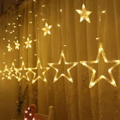 Merkloos Lichtgordijnen^Kerstverlichting Sterrengordijn - 2,5 M - Warmwit - Voor Binnen