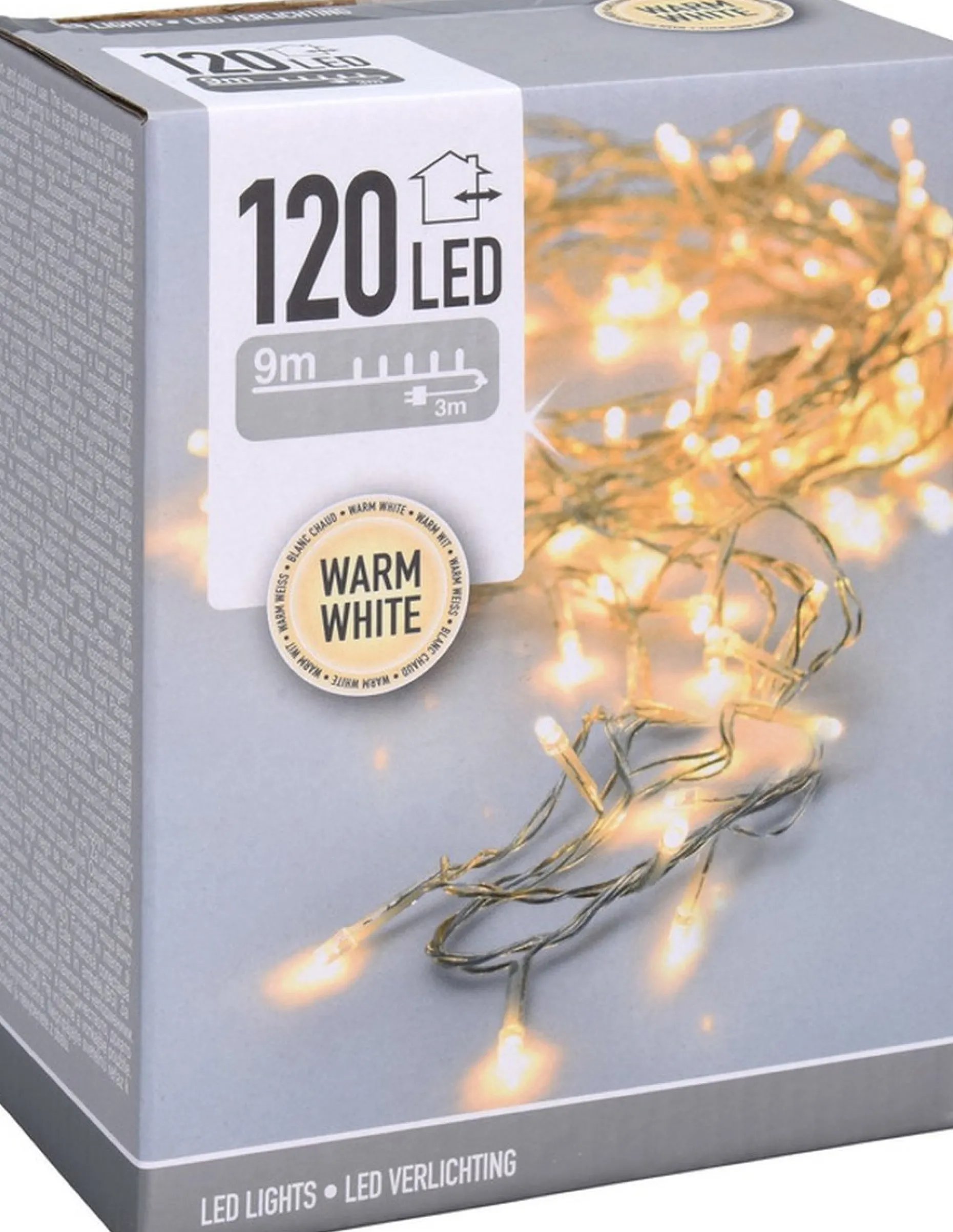 Merkloos Kerstboomverlichting^Kerstverlichting Transparant Snoer Met 120 Warm Witte Lampjes - 9 Meter - Kerstlampjes/Kerstlichtjes - Binnen/Buiten
