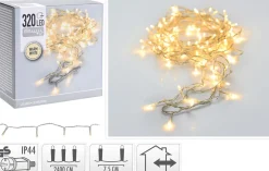 Merkloos Kerstboomverlichting^Kerstverlichting Transparant Snoer Met 320 Warm Witte Lampjes - 24 Meter - Kerstlampjes/Kerstlichtjes - Binnen/Buiten