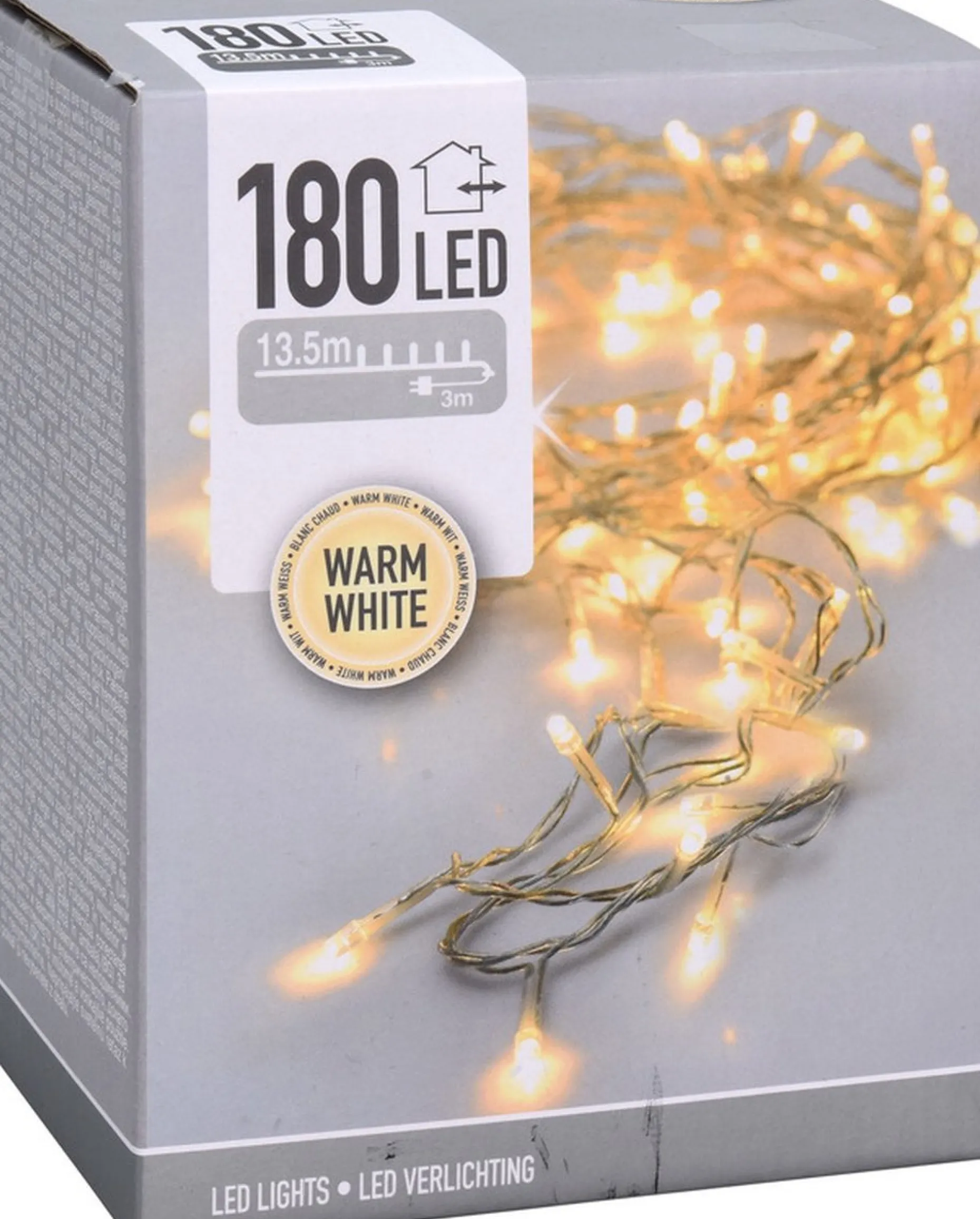 Merkloos Kerstboomverlichting^Kerstverlichting Transparant Snoer Met 180 Warm Witte Lampjes - 13,5 Meter - Kerstlampjes/Kerstlichtjes - Binnen/Buiten