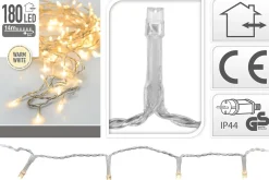 Merkloos Kerstboomverlichting^Kerstverlichting Transparant Snoer Met 180 Warm Witte Lampjes - 13,5 Meter - Kerstlampjes/Kerstlichtjes - Binnen/Buiten