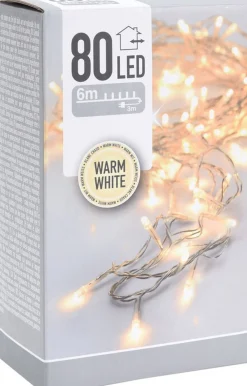 Merkloos Kerstboomverlichting^Kerstverlichting Transparant Snoer Met 80 Warm Witte Lampjes - 6 Meter - Kerstlampjes/Kerstlichtjes - Binnen/Buiten