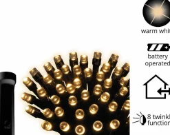 Decoris Kerstlichtsnoeren^Kerstverlichting Twinkle Op Batterij Warm Wit Buiten 192 Lampjes - Boomverlichting