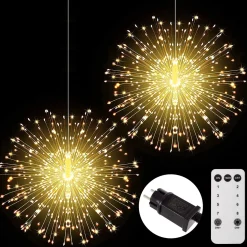 Trend24 Verlichte Kerstfiguren^Kerstverlichting Vuurwerk - Firework Led Lights - Sfeerverlichting - Ophangbaar - Snoer Met 2 Stuks - Inclusief Afstandsbediening - Warm Wit