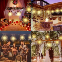 Trend24 Verlichte Kerstfiguren^Kerstverlichting Vuurwerk - Firework Led Lights - Sfeerverlichting - Ophangbaar - Snoer Met 2 Stuks - Inclusief Afstandsbediening - Warm Wit