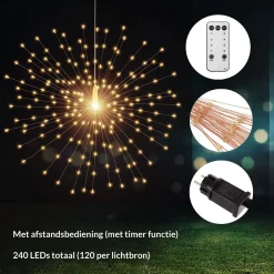 Trend24 Verlichte Kerstfiguren^Kerstverlichting Vuurwerk - Firework Led Lights - Sfeerverlichting - Ophangbaar - Snoer Met 2 Stuks - Inclusief Afstandsbediening - Warm Wit