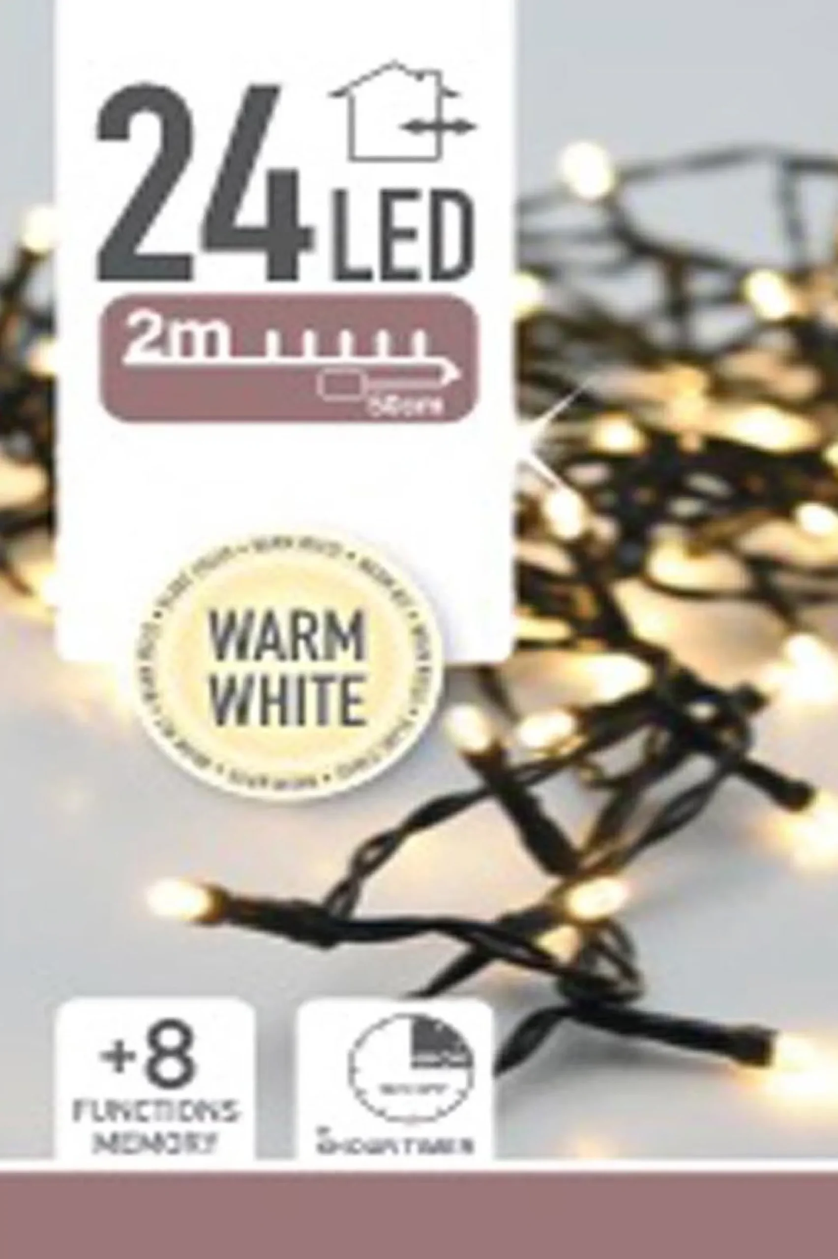 Bellatio Decorations Kerstboomverlichting^Kerstverlichting 24 Warm Witte Lampjes Op Batterij 2 Meter Met Timer - Kerstlampjes/Kerstlichtjes Op Batterijen