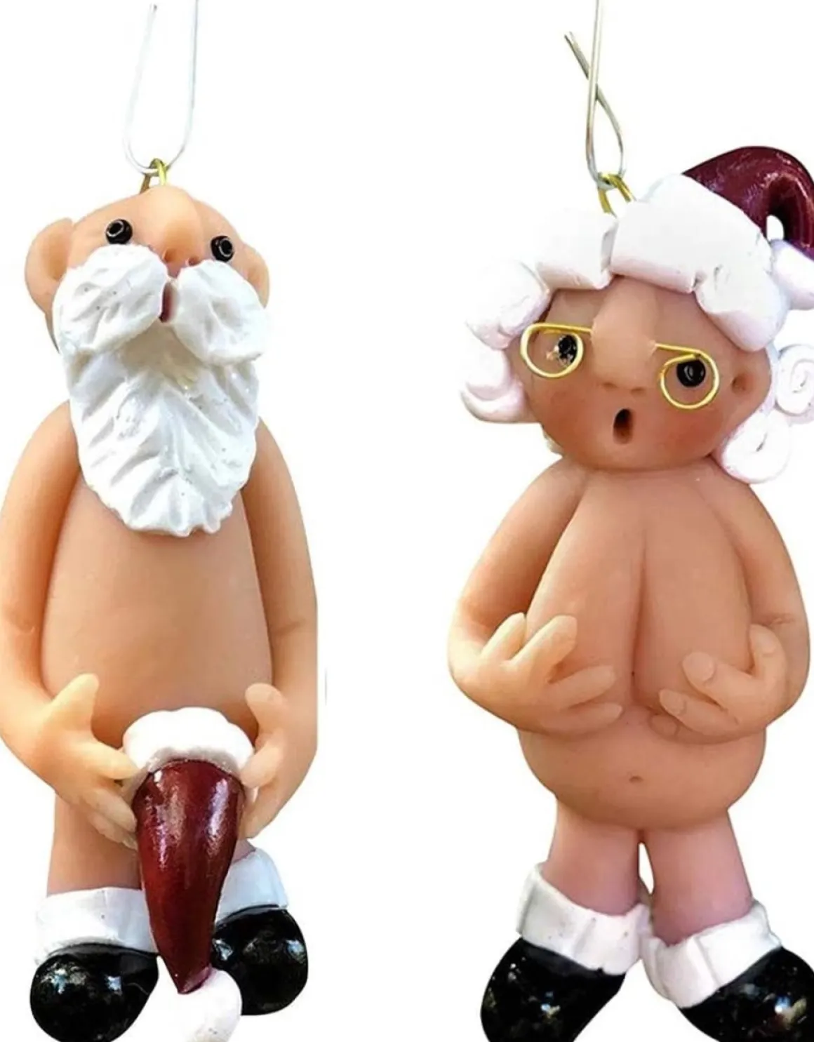 Merkloos Kerstversiering 5 Cm | Opa Oma Kado | Blote Kerstman En Blote Kerstvrouw | Kerstornament | Cadeau Online