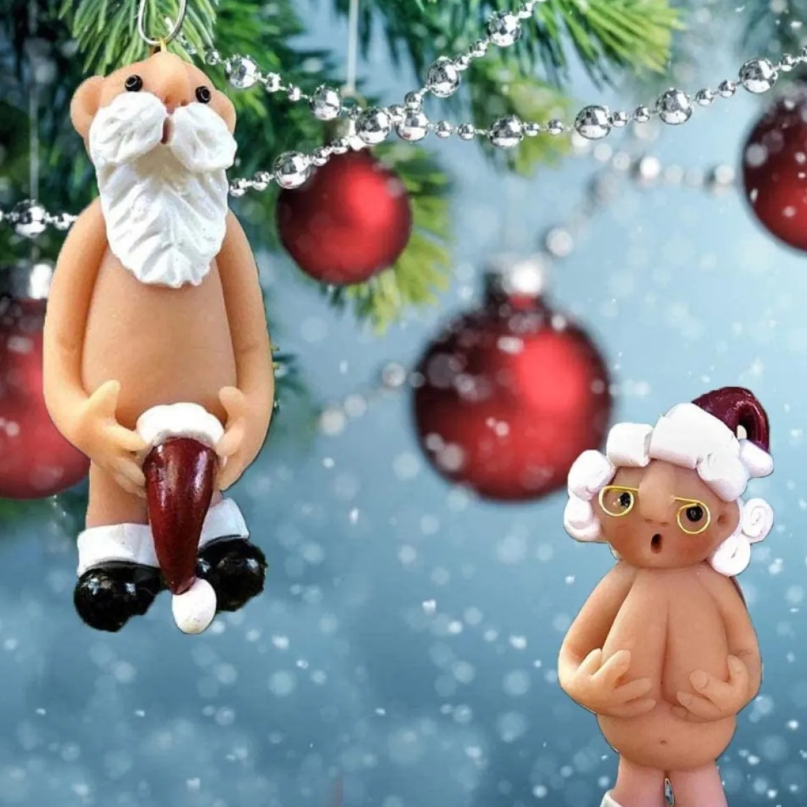 Merkloos Kerstversiering 5 Cm | Opa Oma Kado | Blote Kerstman En Blote Kerstvrouw | Kerstornament | Cadeau Online