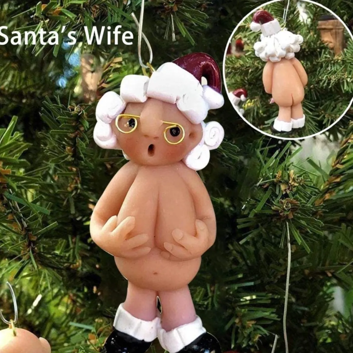 Merkloos Kerstversiering 5 Cm | Opa Oma Kado | Blote Kerstman En Blote Kerstvrouw | Kerstornament | Cadeau Online