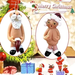 Merkloos Kerstversiering 5 Cm | Opa Oma Kado | Blote Kerstman En Blote Kerstvrouw | Kerstornament | Cadeau Online